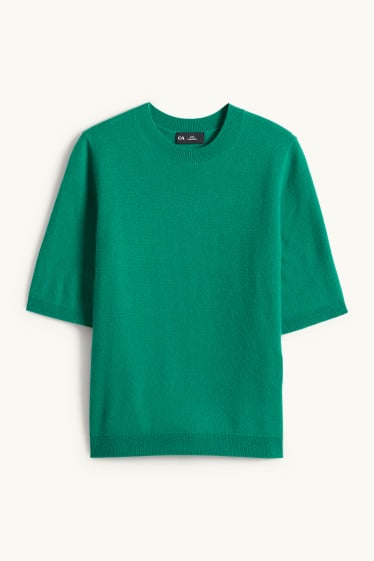 Femmes - Pull en maille en cachemire - manches courtes - vert