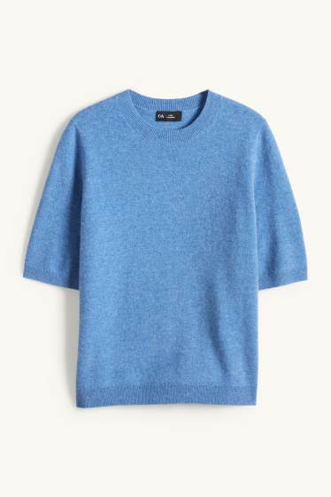 Femmes - Pull en maille en cachemire - manches courtes - bleu