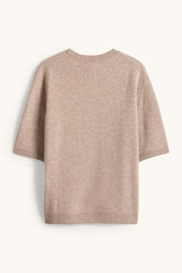 Femmes - Pull en maille en cachemire - manches courtes - beige