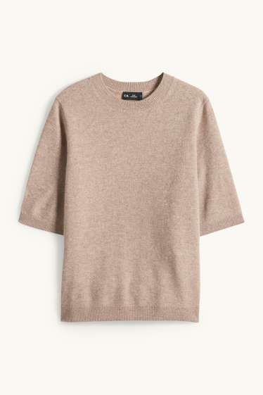 Femmes - Pull en maille en cachemire - manches courtes - beige