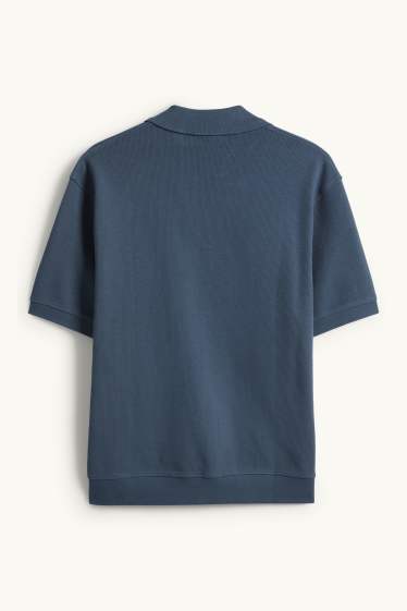 Herren - Strick-Poloshirt - Relaxed Fit - gerippt - dunkeltürkis