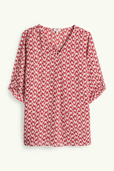 Femmes - Chemisier avec encolure en V - à motif - rouge foncé