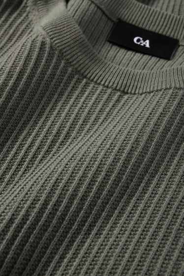 Herren - Strickpullover - kurzarm - gerippt - dunkelgrün