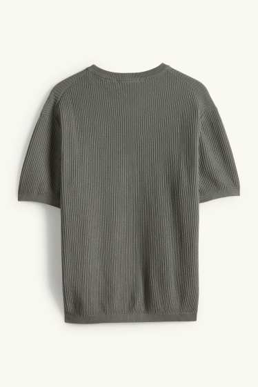 Herren - Strickpullover - kurzarm - gerippt - dunkelgrün