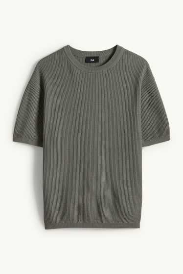 Herren - Strickpullover - kurzarm - gerippt - dunkelgrün