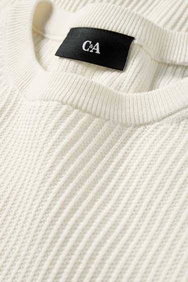 Herren - Strickpullover - kurzarm - gerippt - cremeweiß