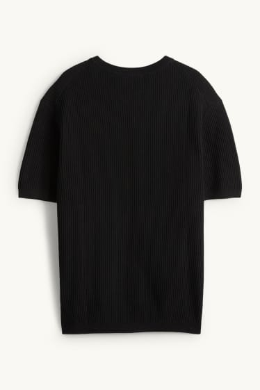 Herren - Strickpullover - kurzarm - gerippt - schwarz