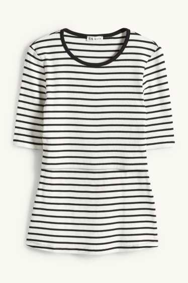 Women - Nursing T-shirt - slim fit - ribbed - striped - white / black