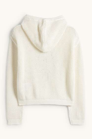 Enfants filles - Pull à capuche - finition texturée - blanc / bleu