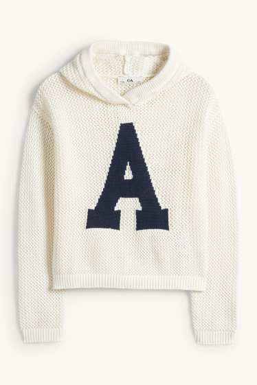 Enfants filles - Pull à capuche - finition texturée - blanc / bleu