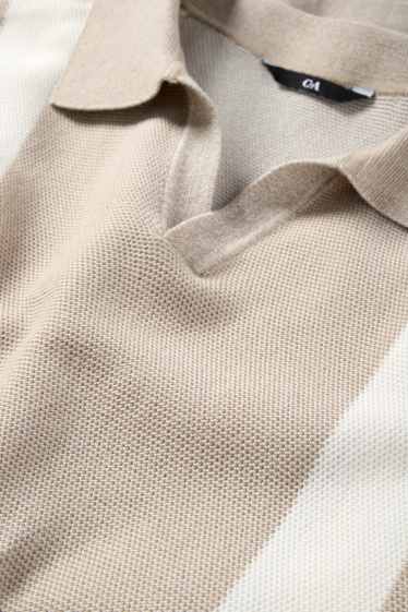 Bărbați - Tricou polo din tricot - regular fit - cu dungi - structurat - bej