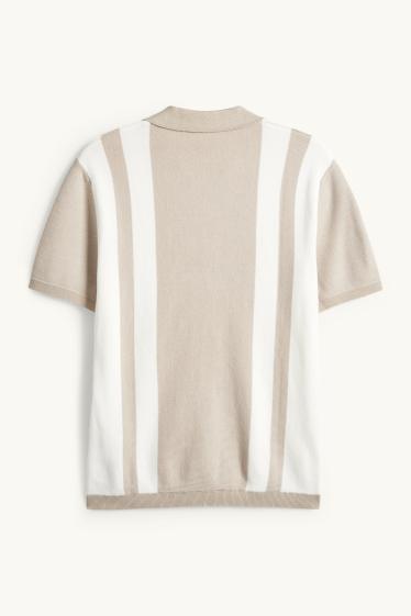 Bărbați - Tricou polo din tricot - regular fit - cu dungi - structurat - bej