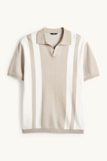 Bărbați - Tricou polo din tricot - regular fit - cu dungi - structurat - bej