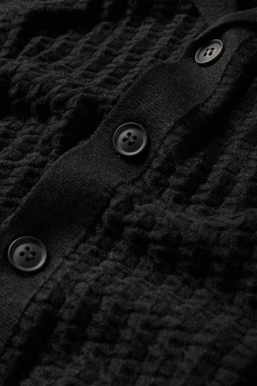 Pánské - Pletená košile - relaxed fit - klopový límec - strukturovaná - černá
