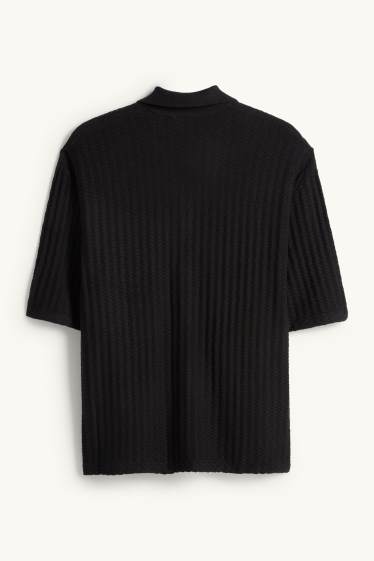 Pánské - Pletená košile - relaxed fit - klopový límec - strukturovaná - černá