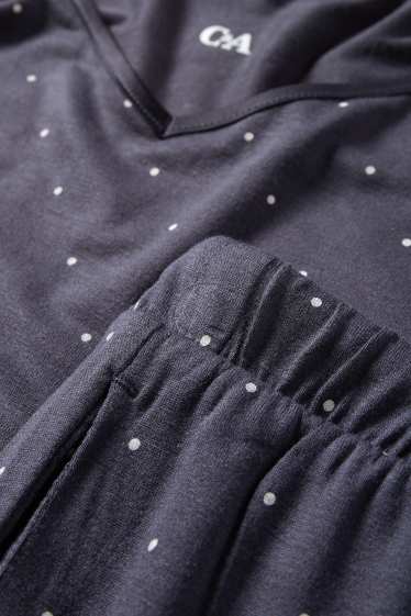 Dames - Pyjama van viscose - met stippen - donkerblauw