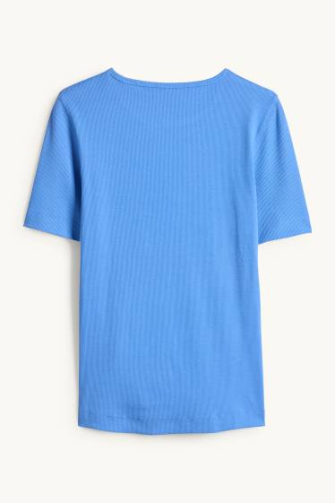 Femmes - T-shirt - slim fit - finition côtelée - bleu