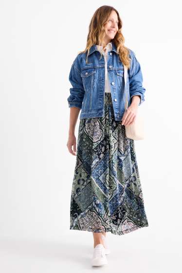 Femmes - Jupe de gaze - à motif - bleu foncé