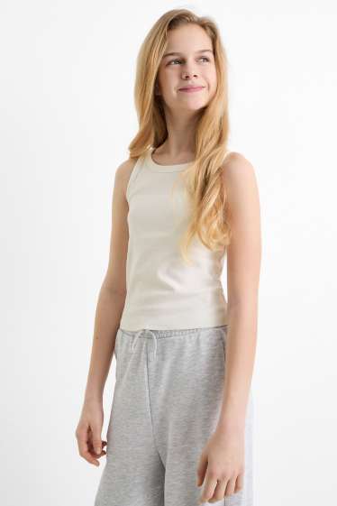 Kinderen: meisjes - Set van 4 - singlet - geribd - wit