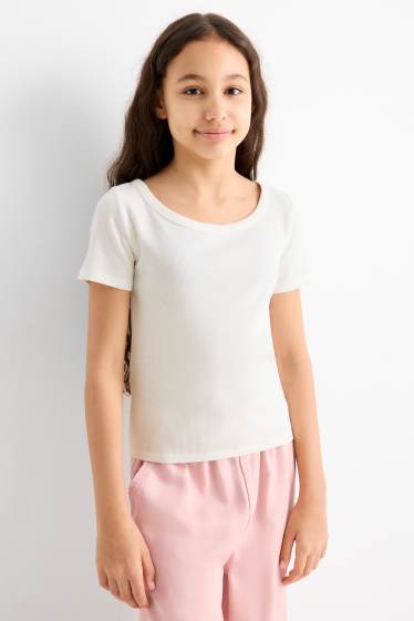 Kinder Mädchen - Multipack 3er - Kurzarmshirt - gerippt - dunkelblau / weiß