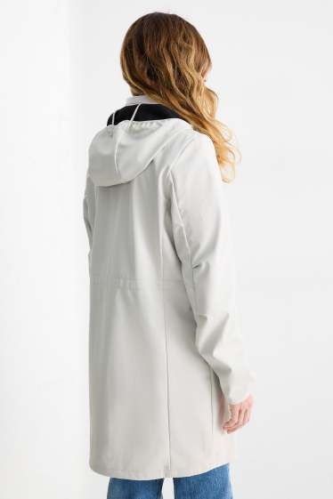 Femmes - Veste à coquille souple avec capuche - finition déperlante - 4 Way Stretch - gris clair