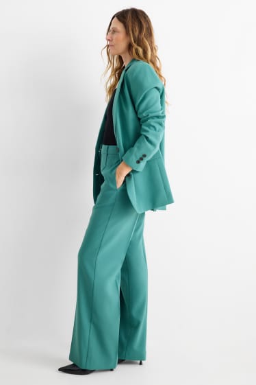 Femei - Pantaloni office - talie medie - wide leg - turcoaz