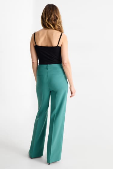 Femei - Pantaloni office - talie medie - wide leg - turcoaz