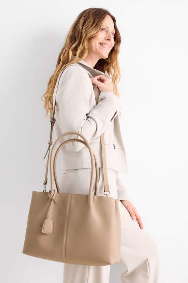 Femei - Geantă shopper mare cu curea detașabilă - imitație de piele - bej