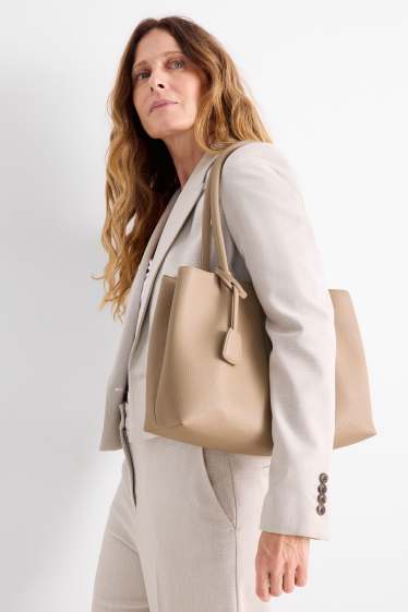 Femei - Geantă shopper mare cu curea detașabilă - imitație de piele - bej