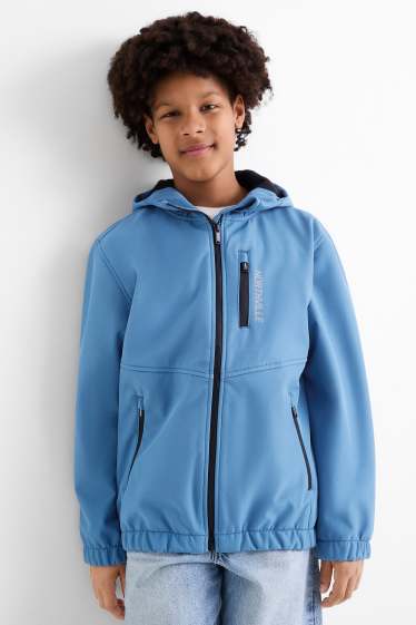 Kinder Buben - Softshelljacke mit Kapuze - wasserdicht - blau