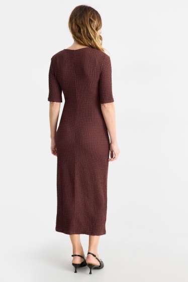 Damen - Kleid mit V-Ausschnitt - Straight Fit - strukturiert - bordeaux
