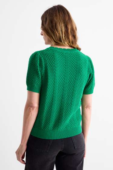Femmes - Pull en maille - manches courtes - finition texturée - vert