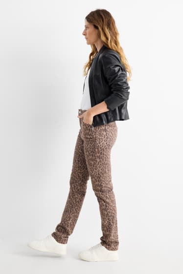 Women - Cloth trousers - mid-rise waist - slim fit - leopard print - light brown