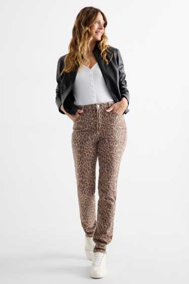 Women - Cloth trousers - mid-rise waist - slim fit - leopard print - light brown