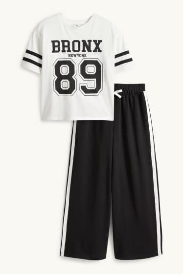 Enfants filles - Bronx - ensemble - T-shirt et bas de jogging - 2 pièces - noir / blanc