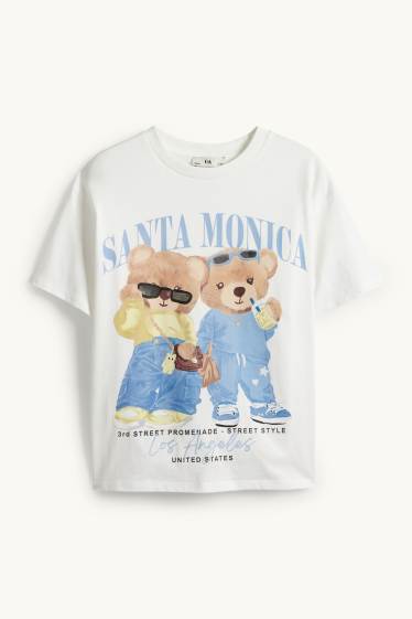 Kinder Mädchen - Teddybär - Kurzarmshirt - weiß