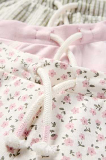 Neonate - Confezione da 3 - fiorellini - shorts felpati per neonate - bianco / rosa