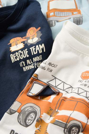Děti - chlapci - Multipack 3 ks - lvi, tygři a požární auta - tričko s krátkým rukávem - modrá/bílá