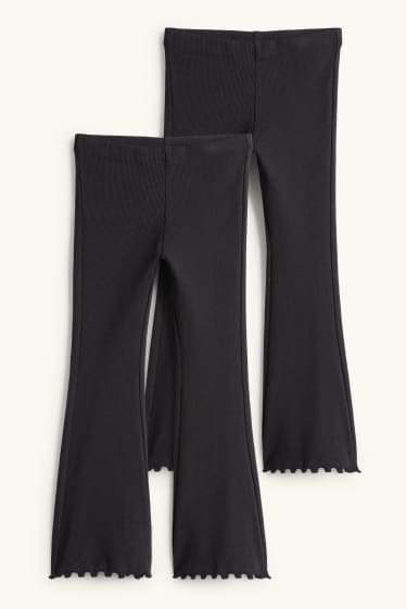 Kinderen: meisjes - Set van 2 - flared legging - ribstof - zwart