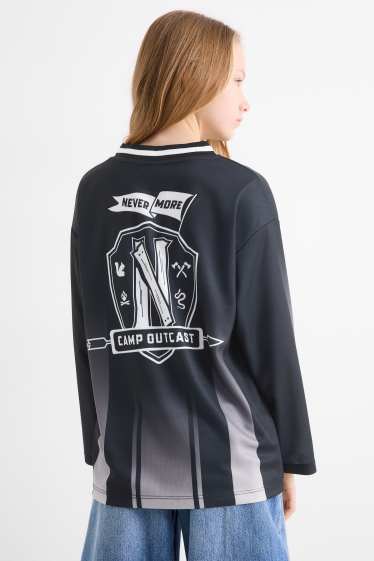 Kinderen: meisjes - Wednesday - longsleeve - gestreept - zwart