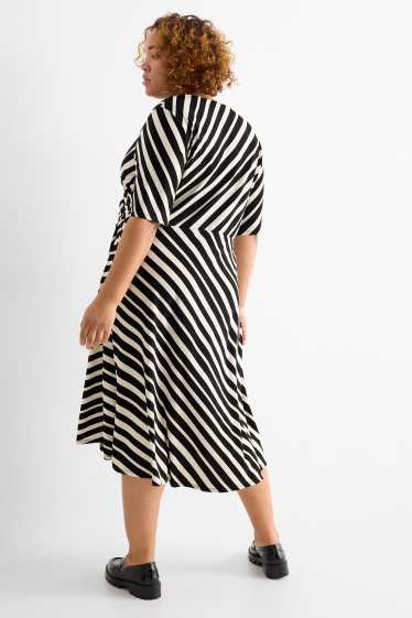 Femmes - Robe à col V - straight fit - à rayures - noir / blanc