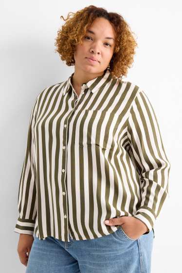 Dámské - Halenka - pruhovaná - tmavozelená / krémově bílá