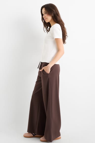 Damen - Stoffhose - Mid Waist - Wide Leg - dunkelbraun