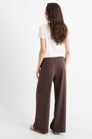 Damen - Stoffhose - Mid Waist - Wide Leg - dunkelbraun