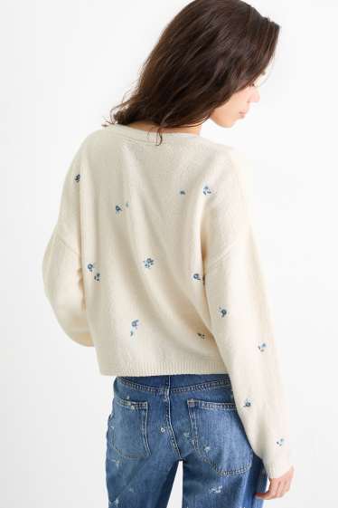 Dames - Vest - gebloemd - crème wit