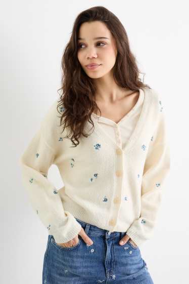 Dames - Vest - gebloemd - crème wit