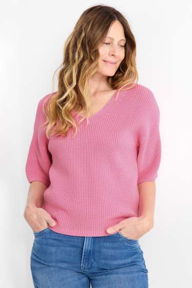 Damen - Strickpullover - kurzarm - pink