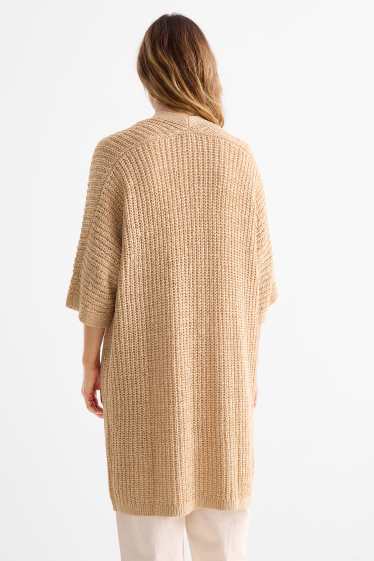 Femmes - Gilet en maille long - finition côtelée - beige