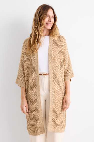 Femmes - Gilet en maille long - finition côtelée - beige