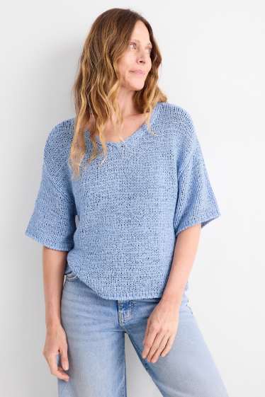Femmes - Pull en maille - manches courtes - bleu clair